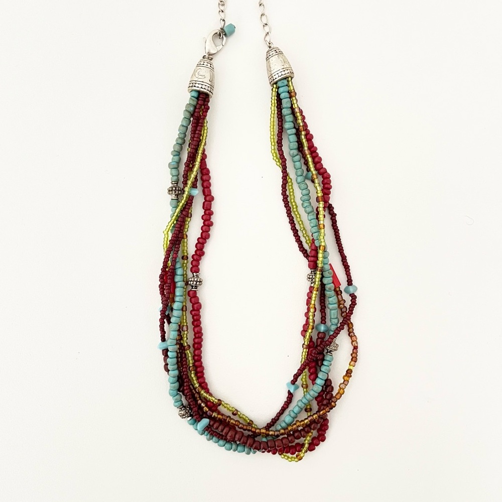 Women's Multistrand Beaded Necklace in Turquoise Browns Boho Summer Colorful